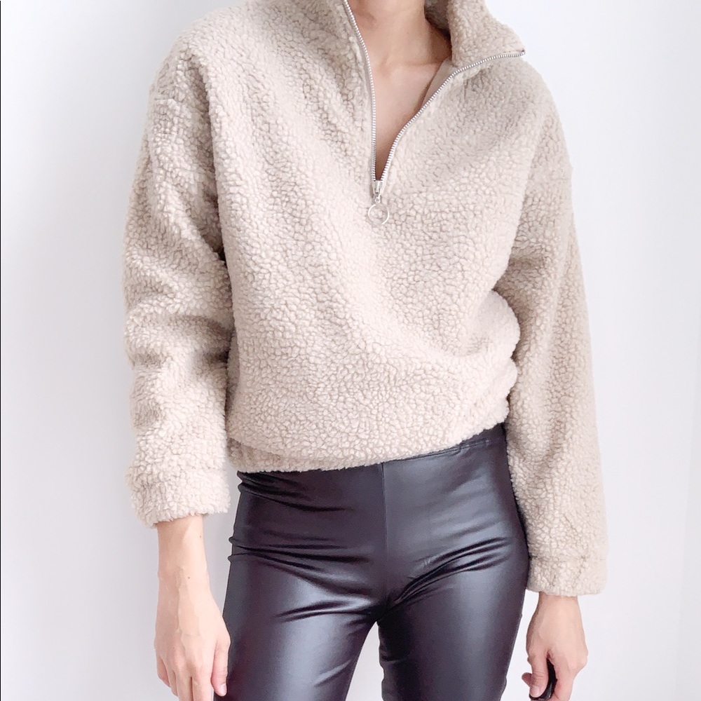 NEW SHERPA HALF ZIP PULLOVER - TAUPE - Picture 3 of 13